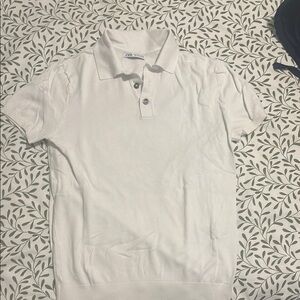 Zara Men's White knit Polo Shirt
